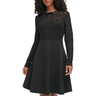 Женское черное платье миди с бантом и кружевной отделкой от Karl Lagerfeld Paris 8 BHFO 5375