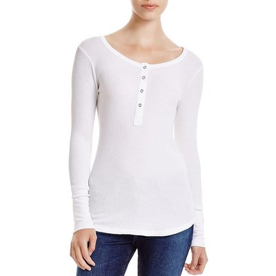 Splendid Womens White Waffle Crewneck Tee Henley Top Shirt XL BHFO 0320