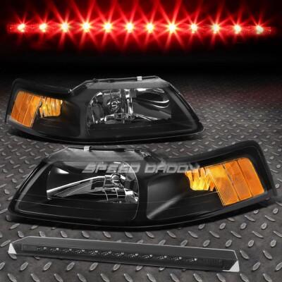 ЧЕРНАЯ ЯНТАРНАЯ УГЛОВАЯ ФАРА + КОПЧЕНЫЙ СВЕТОДИОДНЫЙ 3-Й СТОП-СИГНАЛ ДЛЯ FORD MUSTANG 99-04