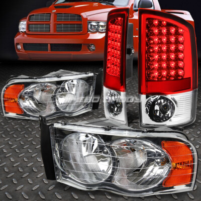ХРОМИРОВАННАЯ ФАРА + ЯНТАРНЫЙ УГОЛОК + КРАСНЫЙ СВЕТОДИОДНЫЙ ТОРМОЗНОЙ ЗАДНИЙ ФОНАРЬ ДЛЯ 02-05 DODGE RAM