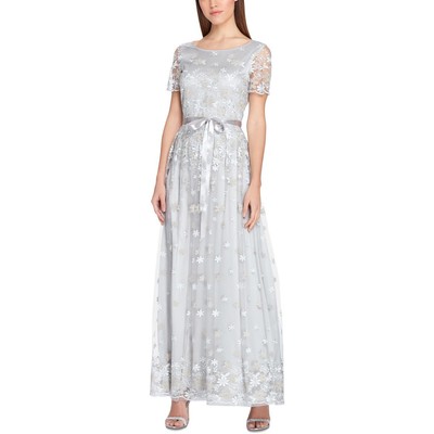 

Женское серое вечернее платье с цветочной вышивкой Tahari ASL  BHFO 8403, Silver/champagne
