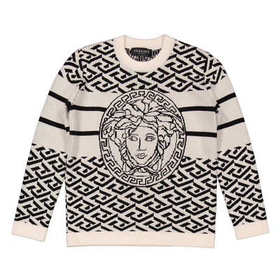 Young Versace Bianco / Nero Medusa Head Intarsia Jumper, Size 8Y