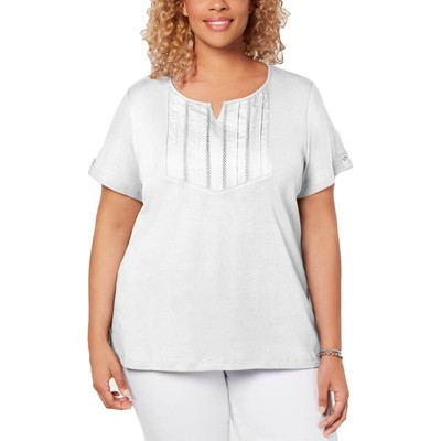 Женская белая хлопковая плиссированная футболка Karen Scott Top Plus 2X BHFO 4162