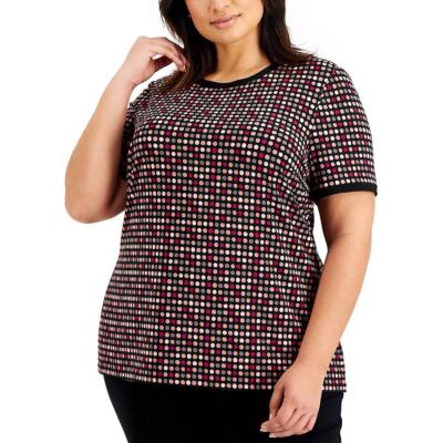 

Женская черная рубашка-блузка на пуговицах с принтом Anne Klein, топ плюс  BHFO 5764, Anne black/elderberry combo