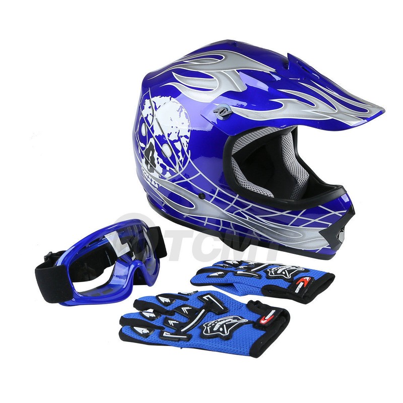 DOT Youth Kids Dirt Bike ATV Motocross Helmet Goggles Gloves Off-road S/M/L/XL