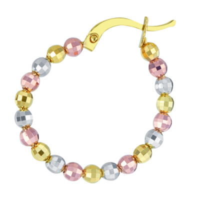 Pre-owned Wellingsale 14k Tri Color Gold 3mm Beaded Hoop Earrings (20mm Diameter)