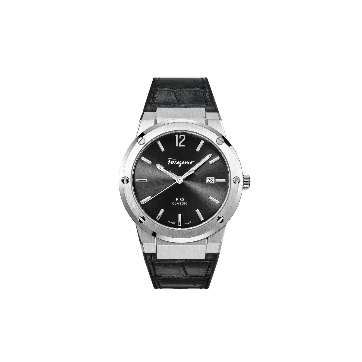 Pre-owned Ferragamo Sfdt00219 F-80 Slim Men's Quartz Watch Stainless Steel Black Dial 42mm