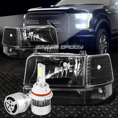 ЧЕРНАЯ ФАРА С ПРОЗРАЧНЫМ УГЛОМ НАКЛОНА, БЕЛЫЙ СВЕТОДИОД 9007 HID с ВЕНТИЛЯТОРОМ ДЛЯ 92-96 F-150/250/350