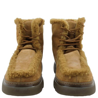 Pre-owned Burberry Shearling-trim Suede Creeper Boots In Check Description
