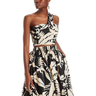 Lucy Paris Womens Sophia Black-Ivory Cotton One Shoulder Cropped S BHFO 8980