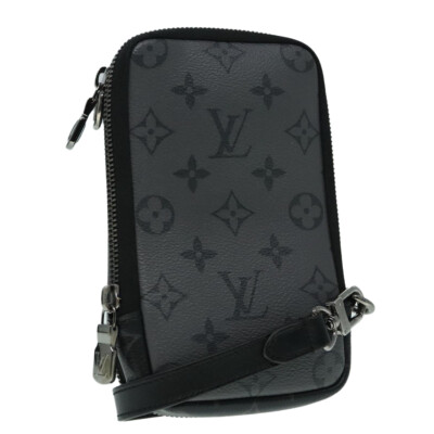 LOUIS VUITTON Monogram Eclipse Double Phone Pouch Gray