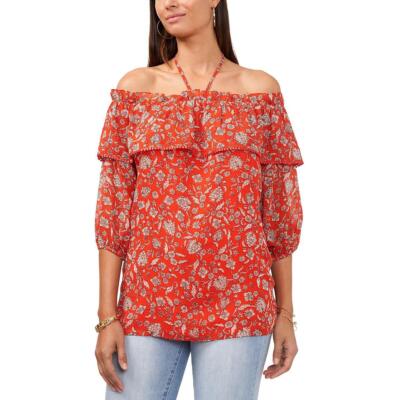 

Женская шифоновая блузка с открытыми плечами Vince Camuto с цветочным принтом BHFO 7688, Passion fruit