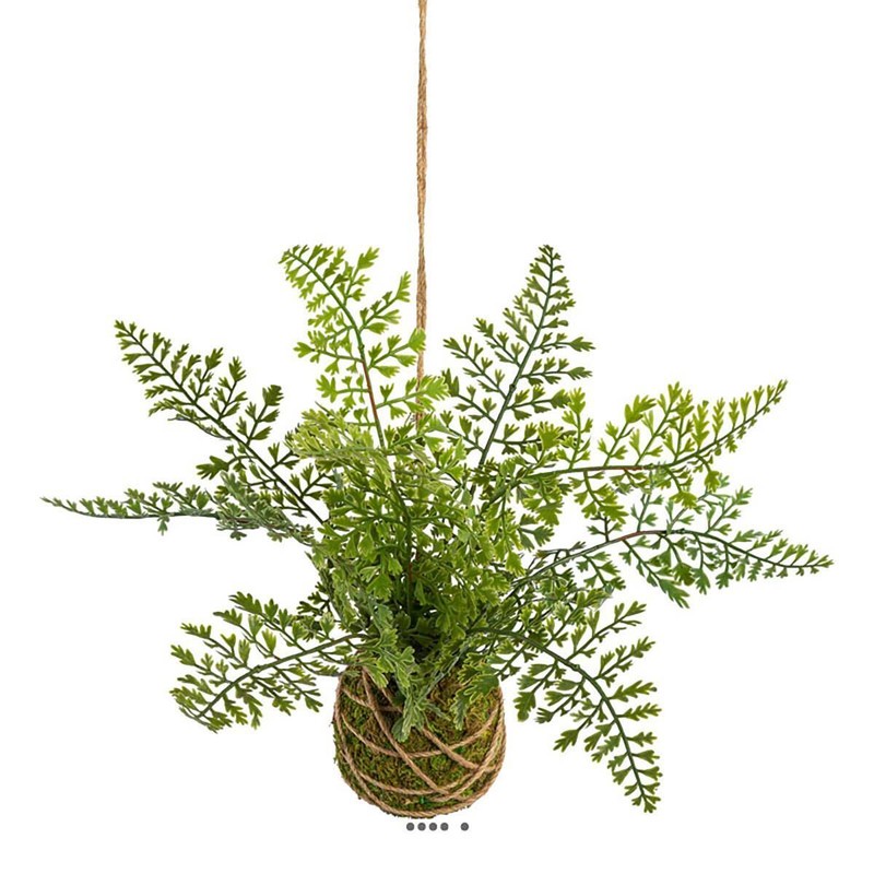 Kokedama Artificiel Adiantum Plante Suspendue H 26 Cm