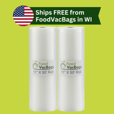 Two 11''X50' FoodVacBags Vacuum Seal Bags Rolls Food Storage Bulk 100' Feet!