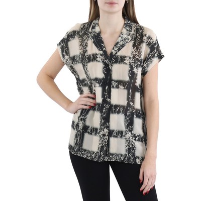 Женский бежевый шелковый топ на пуговицах с принтом Lafayette 148 New York XS BHFO 9601