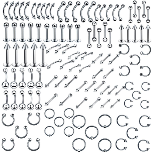 Piercing Set 120x Edelstahl Acryl Mix Körperschmuck Studs Barbells Bananabells