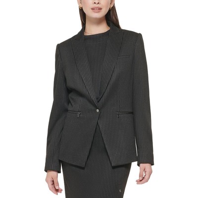 Calvin Klein Womens Black Pinstripe Office One-Button Blazer Jacket 14 BHFO 9808