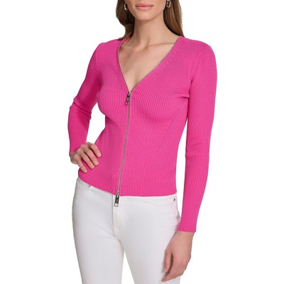 DKNY Womens Pink Below Knee Ribbed Knit Zipper Midi Dress XL BHFO 3093