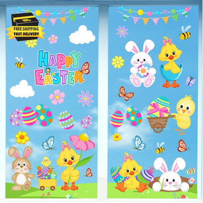 Easter Window Clings-Happy Easter Party Decorations Spring Easter Eggs Bunny Chi