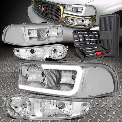 ДЛЯ 00-07 GMC YUKON XL SIERRA LED DRL ХРОМИРОВАННЫЕ ПРОЗРАЧНЫЕ УГЛОВЫЕ ФАРЫ + НАБОР ИНСТРУМЕНТОВ