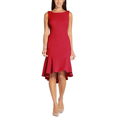 

Красное женское платье Adrianna Papell длиной до колена с эффектом металлик, облегающее и расклешенное,  BHFO 7064, True red