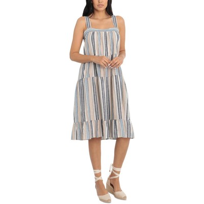

Женское длинное платье миди в синюю полоску London Times Petites  BHFO 1797, Blue/tan stripe