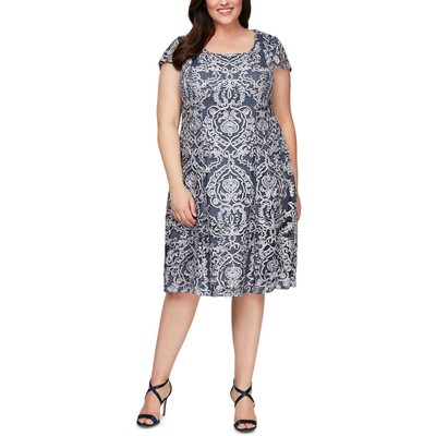 

Женское темно-синее коктейльное и праздничное платье Alex Evenings Plus  BHFO 9571, Navy/silver