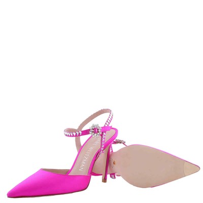 Pre-owned Stuart Weitzman Ladies Flamingo Gemcut 100 Ankle Strap Pump In Pink