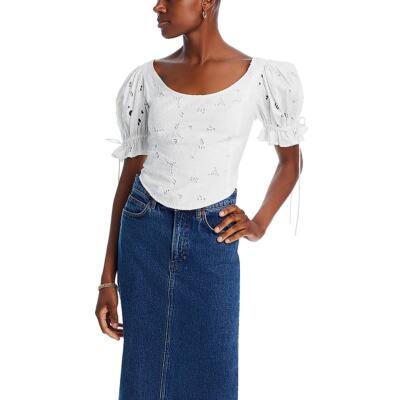 French Connection Womens White Cotton Puff Sleeve Scoop Neck Blouse M BHFO 3287