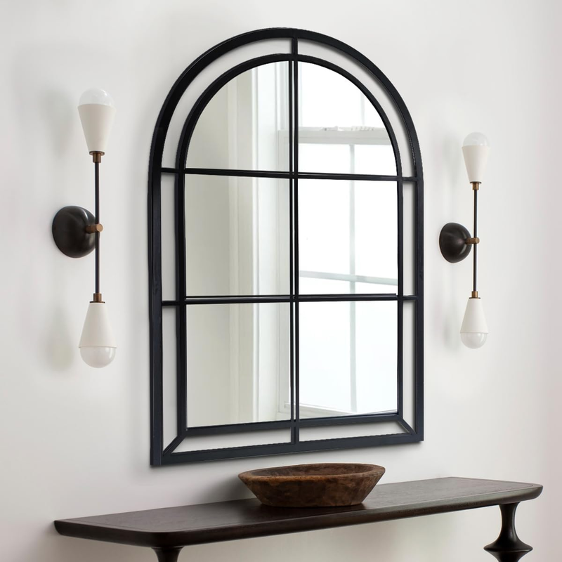 Arched Mirror,Big Decorative Black Window Pane Mirrors Decor for Wall Mouted/Fireplace/Entryway/Hallway/Living Room/Bathroom 28