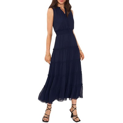 1.State Womens Navy Tea Length Smocked Tiered Midi Dress XS BHFO 0086