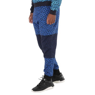 Pre-owned Versace Men's La Greca Logo Print Colour-block Track Pants In Multicolor