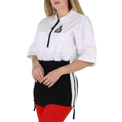 Pre-owned Burberry Ladies Optic White Knitted Panel Short-sleeved Shirt
