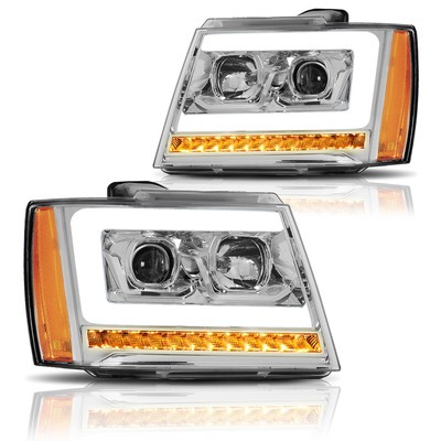 For 07-14 Tahoe/Suburban LED Sequential Signal Projector Headlight Chrome/Amber