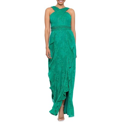 Женское зеленое шифоновое вечернее платье с оборками и выгоранием цвета морской волны 2 BHFO 4621