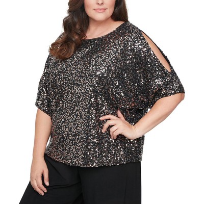 

Alex Evenings Womens Metallic Sequins Pullover Top Blouse Plus  BHFO 2511, Black/copper