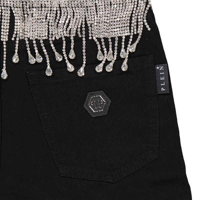 Pre-owned Philipp Plein Rhinestone Fringes Hot Denim Hot Pants Z-9jhkv In Check Description
