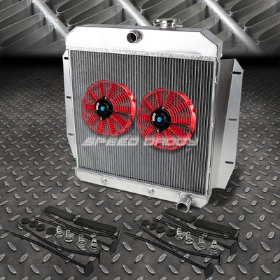 3-РЯДНЫЙ АЛЮМИНИЕВЫЙ РАДИАТОР + 2X9 ВЕНТИЛЯТОРОВ КРАСНОГО ЦВЕТА ДЛЯ ПИКАПА 55-59 CHEVY/GMC 100/150 l6/V8