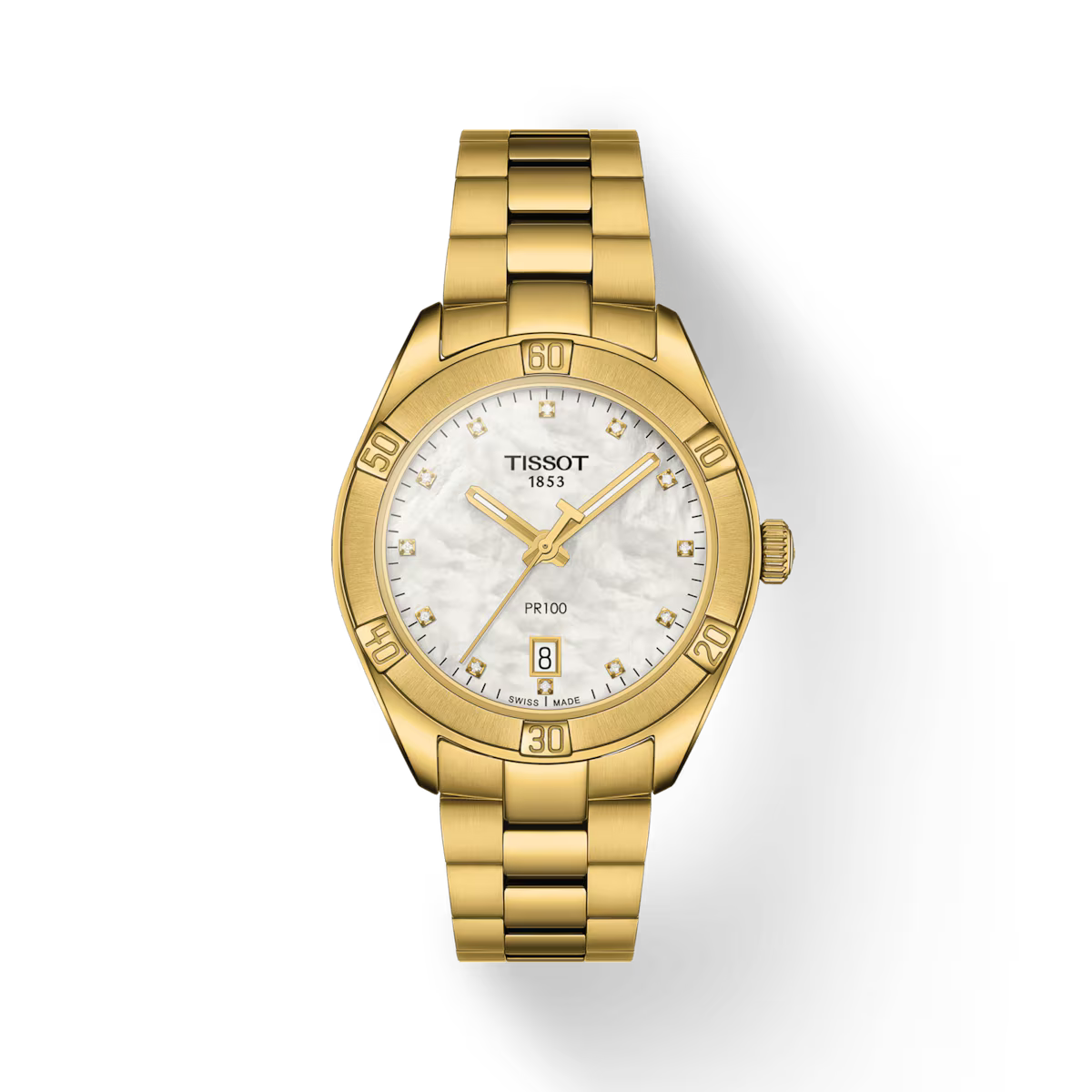 Pre-owned Tissot Womens Pr 100 Sport Chic 36mm Gold Tone Mop Watch T1019103311601