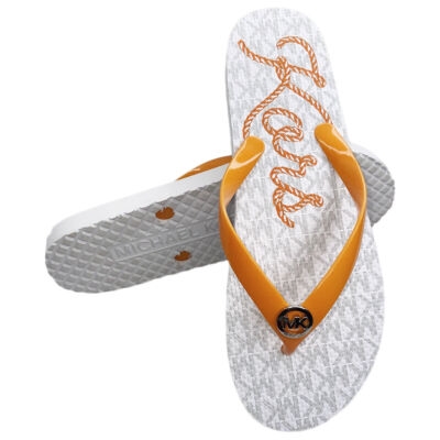 MSRP $69.99 NWT MICHAEL KORS WOMEN'S WHITE ORANGE FLIP FLOPS SANDALS SIZE 6 8