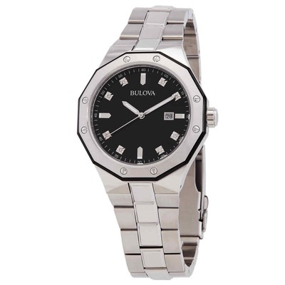 Pre-owned Bulova Men's Marine Star Diamond Accented Stainless Steel Bracelet Watch 98d103