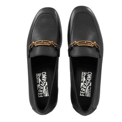 Pre-owned Ferragamo Salvatore  Men's Black  Chain Ornament Moccasins