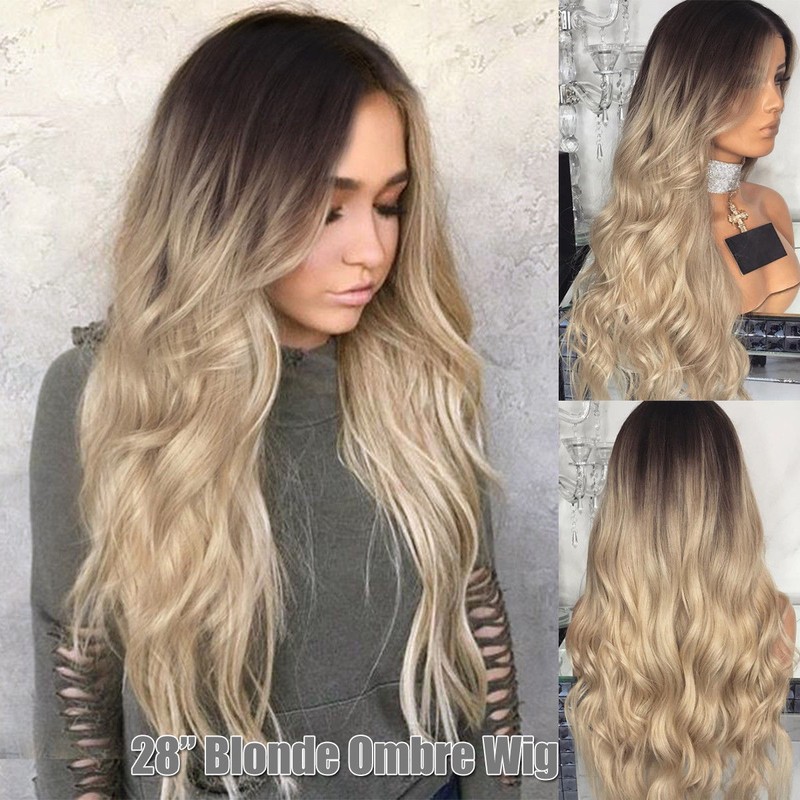 Uk 28 Women Ladies Long Blonde Ombre Curly Wigs Natural Full Wavy