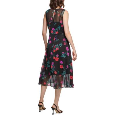 

Женское платье миди с цветочным принтом Calvin Klein Surplice BHFO 6710, Black multi