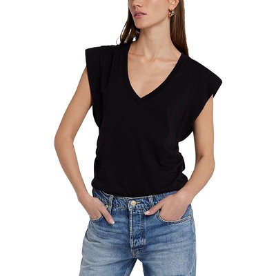 7 For All Mankind Женская черная плиссированная футболка с V-образным вырезом, пуловер, верхняя рубашка L BHFO 1451