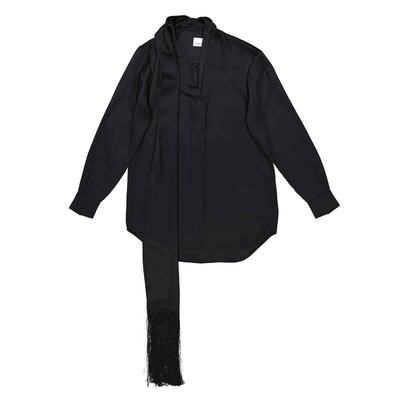 Pre-owned Burberry Ladies Michela Black Fringed Scarf Detail Silk Satin Shirt, Brand Size