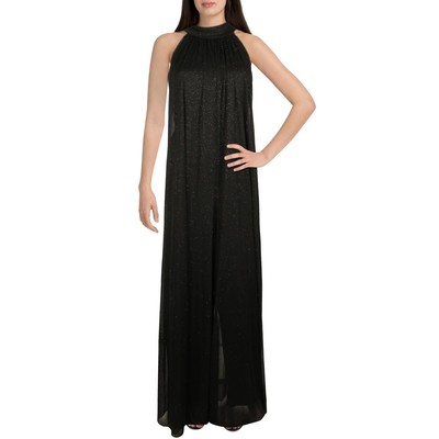 MSK Womens Black Metallic Halter Wide Leg Jumpsuit S BHFO 3579