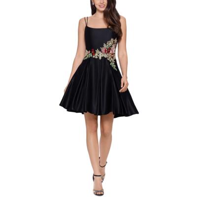 Женское черное атласное мини-платье с вышивкой Blondie Nites Juniors 9 BHFO 5735