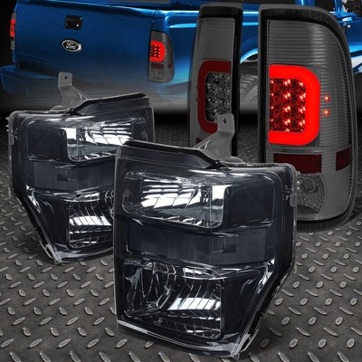 ДЛЯ 2008-2010 FORD SUPER DUTY КРАСНАЯ СВЕТОДИОДНАЯ ПОЛОСА С ЗАКОПЧЕННЫМ ЗАДНИМ ФОНАРЕМ + ПРОЗРАЧНАЯ ЕВРОФАРА