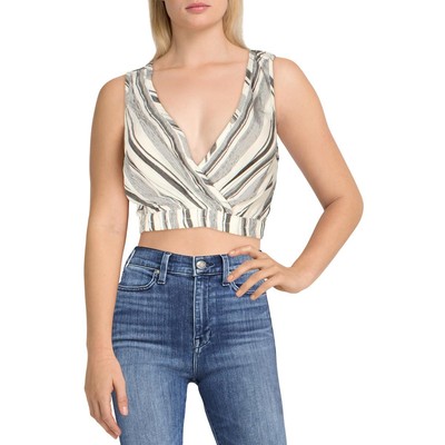 Женская укороченная майка без рукавов с искусственным запахом Angie Womens B/W BHFO 2235